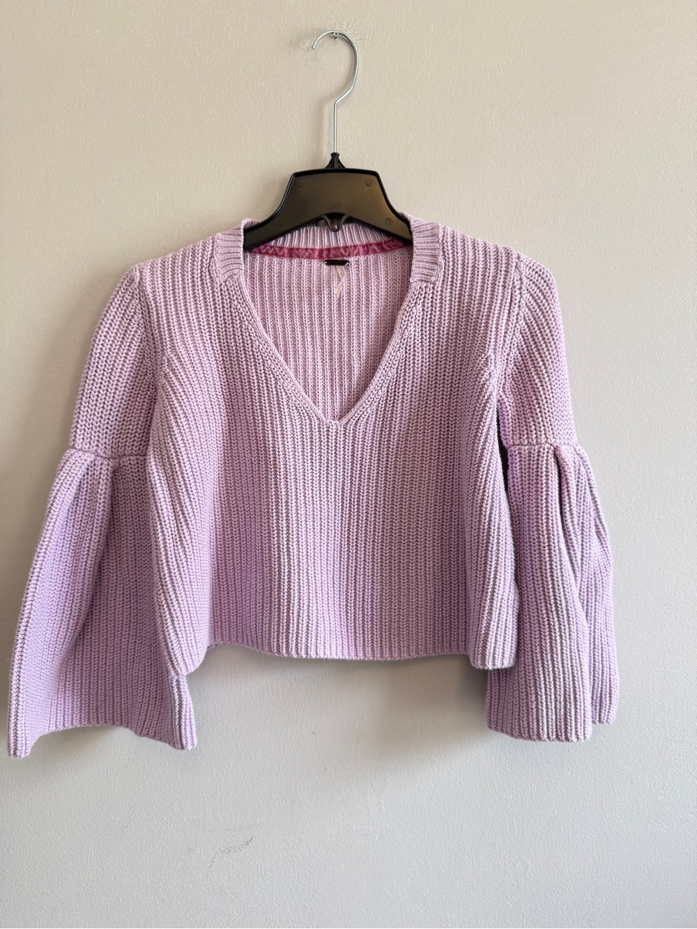 Free People Soft Lilac Ribbed Knit cropped Sweater Top